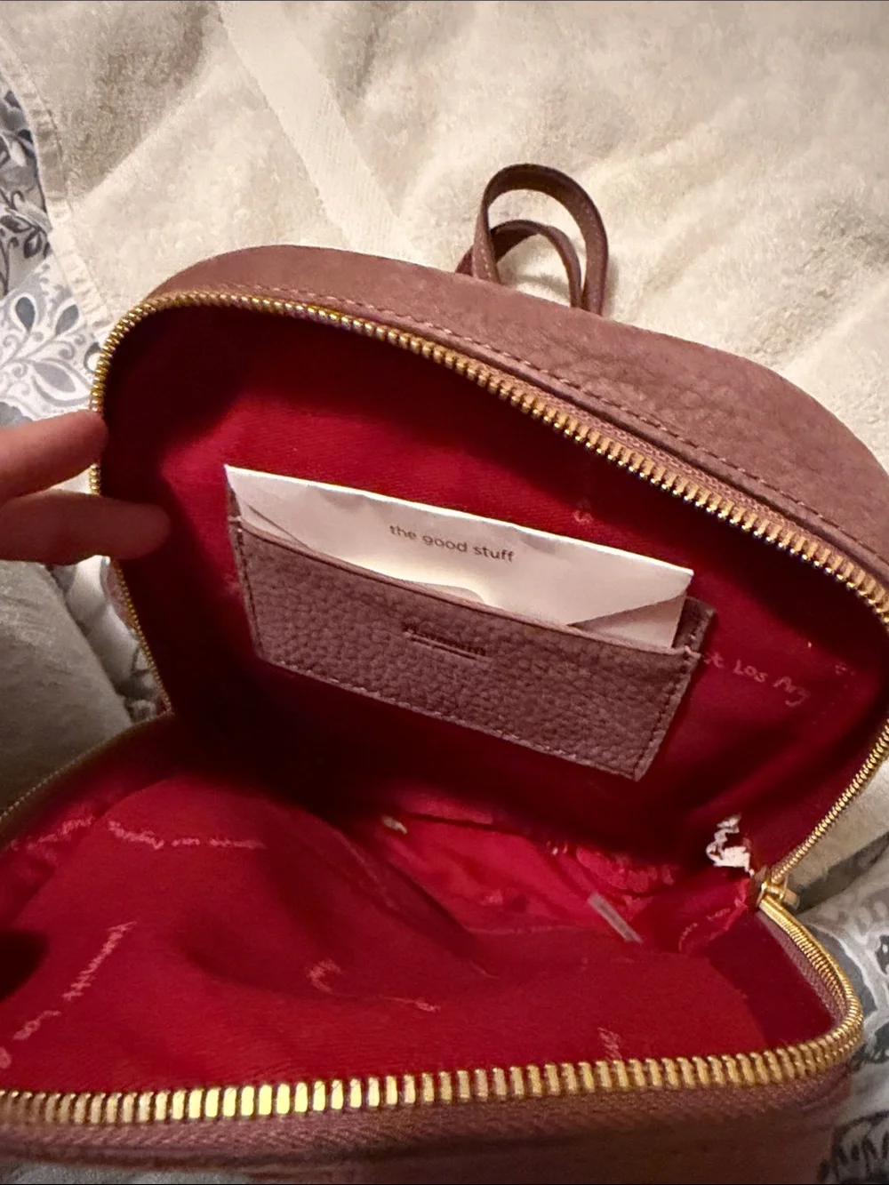 Hammitt Pebbled Leather Cosmetic Pouch in Mauve with Gold Studs